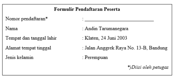 Contoh Soal Teks Formulir – Bahasa Indonesia SD